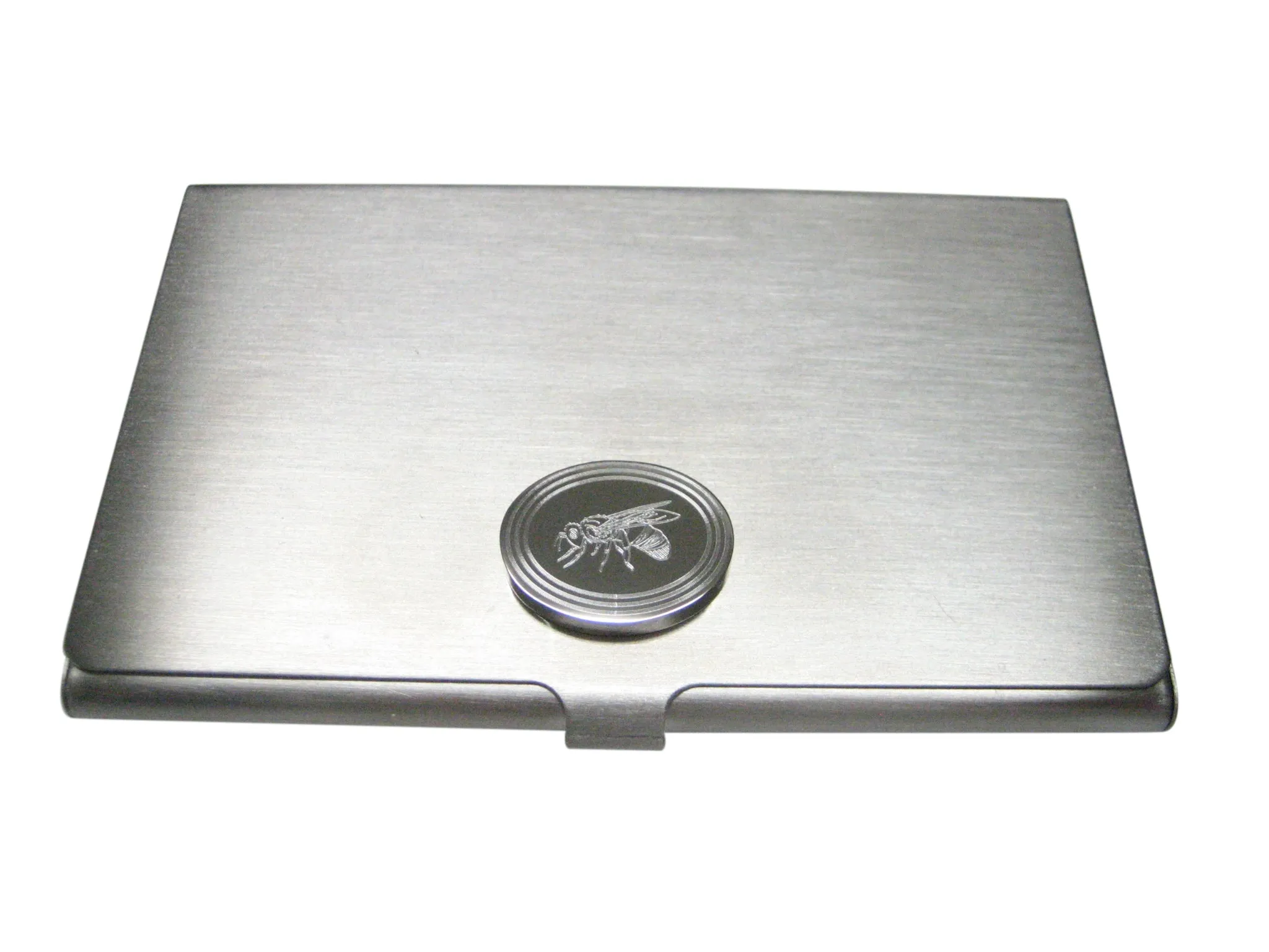 Silver Toned Etched Oval Bee Business Card Holder