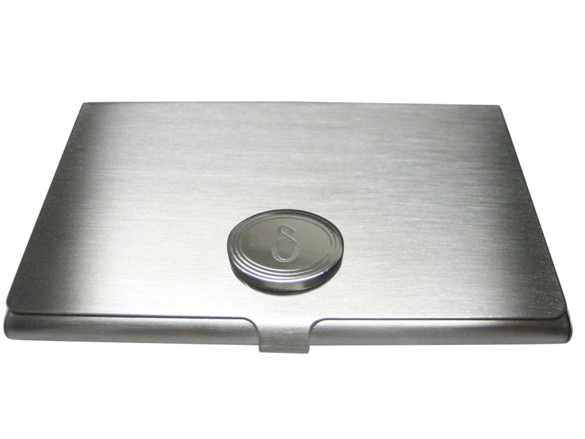 Silver Toned Etched Oval Greek Letter Delta Business Card Holder