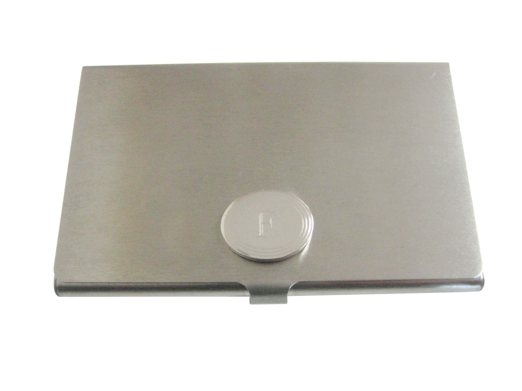 Silver Toned Etched Oval Letter F Monogram Business Card Holder