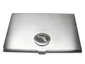 Silver Toned Etched Oval Modern Handgun Business Card Holder