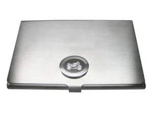 Silver Toned Etched Oval Motorcycle Business Card Holder