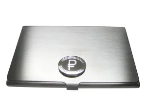 Silver Toned Etched Oval Russian Ruble Currency Sign Pendant Business Card Holder