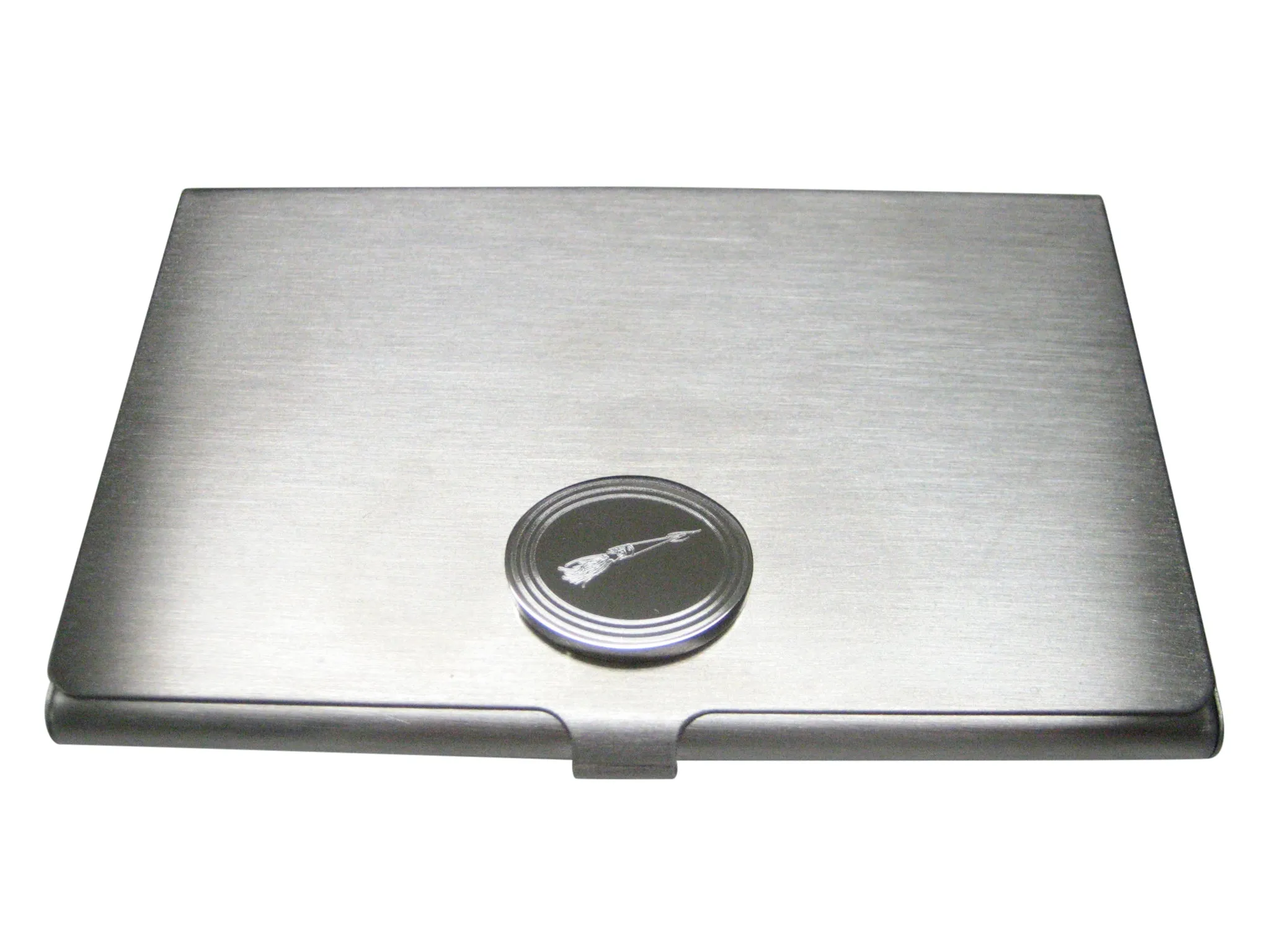 Silver Toned Etched Oval Squid Business Card Holder