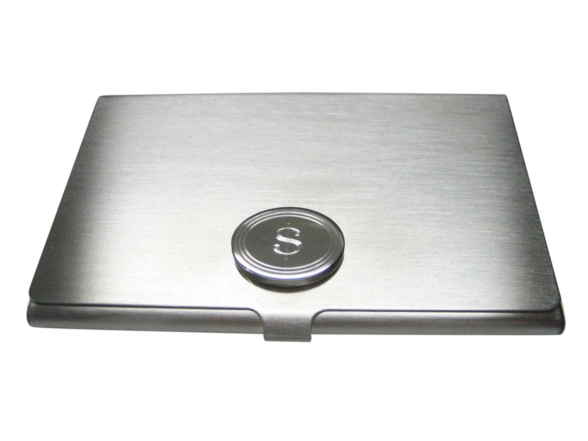 Silver Toned Etched Oval U.S. Dollar Sign Pendant Business Card Holder