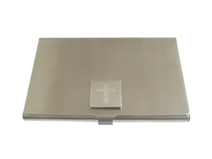 Silver Toned Etched Thick Religious Cross Business Card Holder