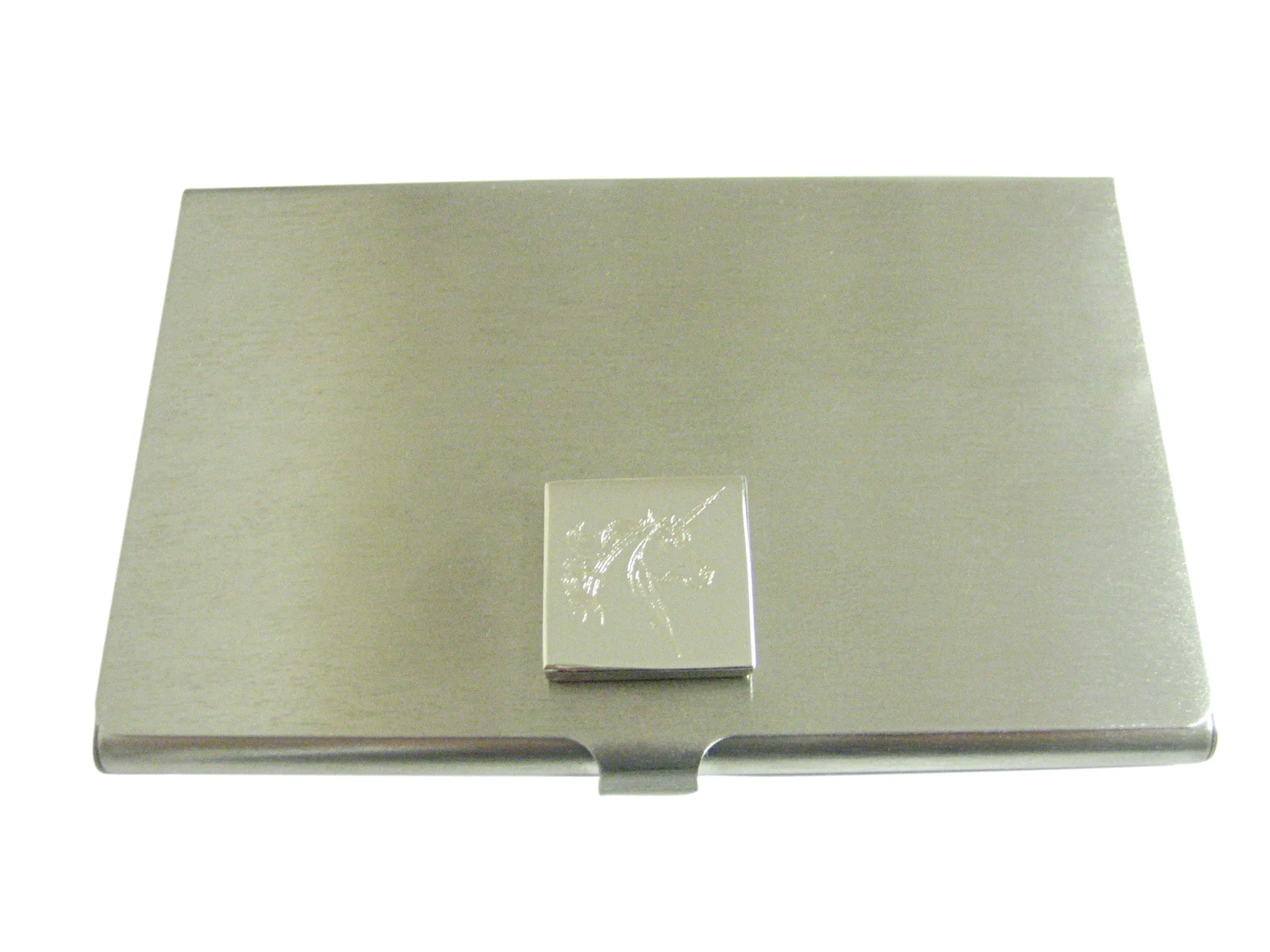 Silver Toned Etched Unicorn Head Business Card Holder
