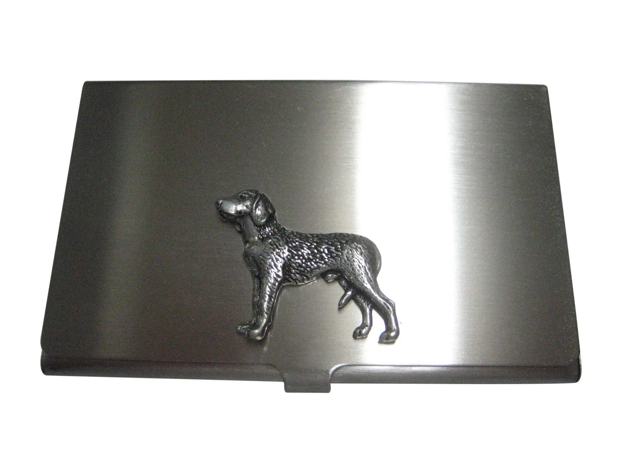 Silver Toned German Wire Haired Dog Business Card Holder