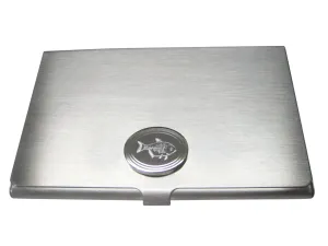 Silver Toned Oval Etched Piranha Pirana Fish Business Card Holder
