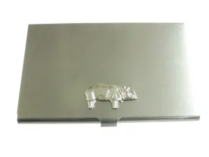 Silver Toned Small Rhino Pendant Business Card Holder