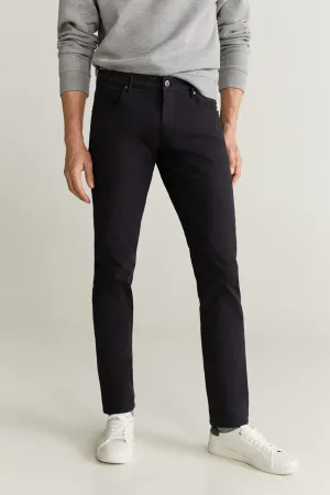Slim Fit Denim-Effect Serge Trousers