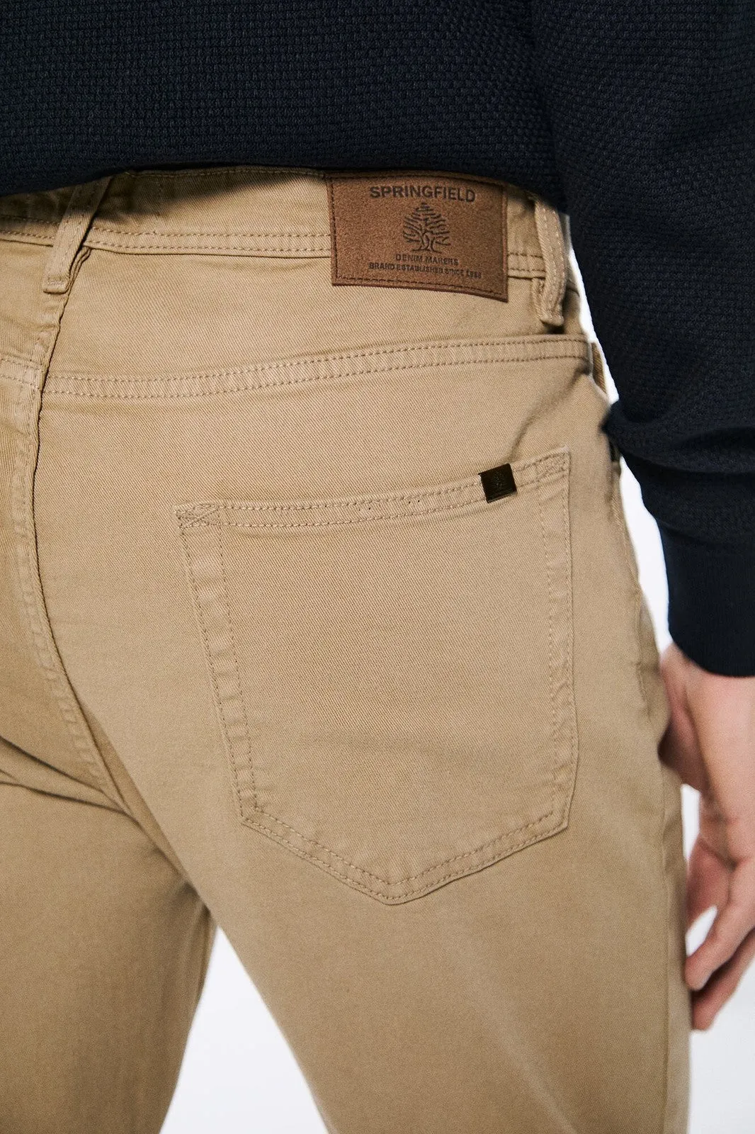 Slim fit washed colour trousers - Blue / Camel