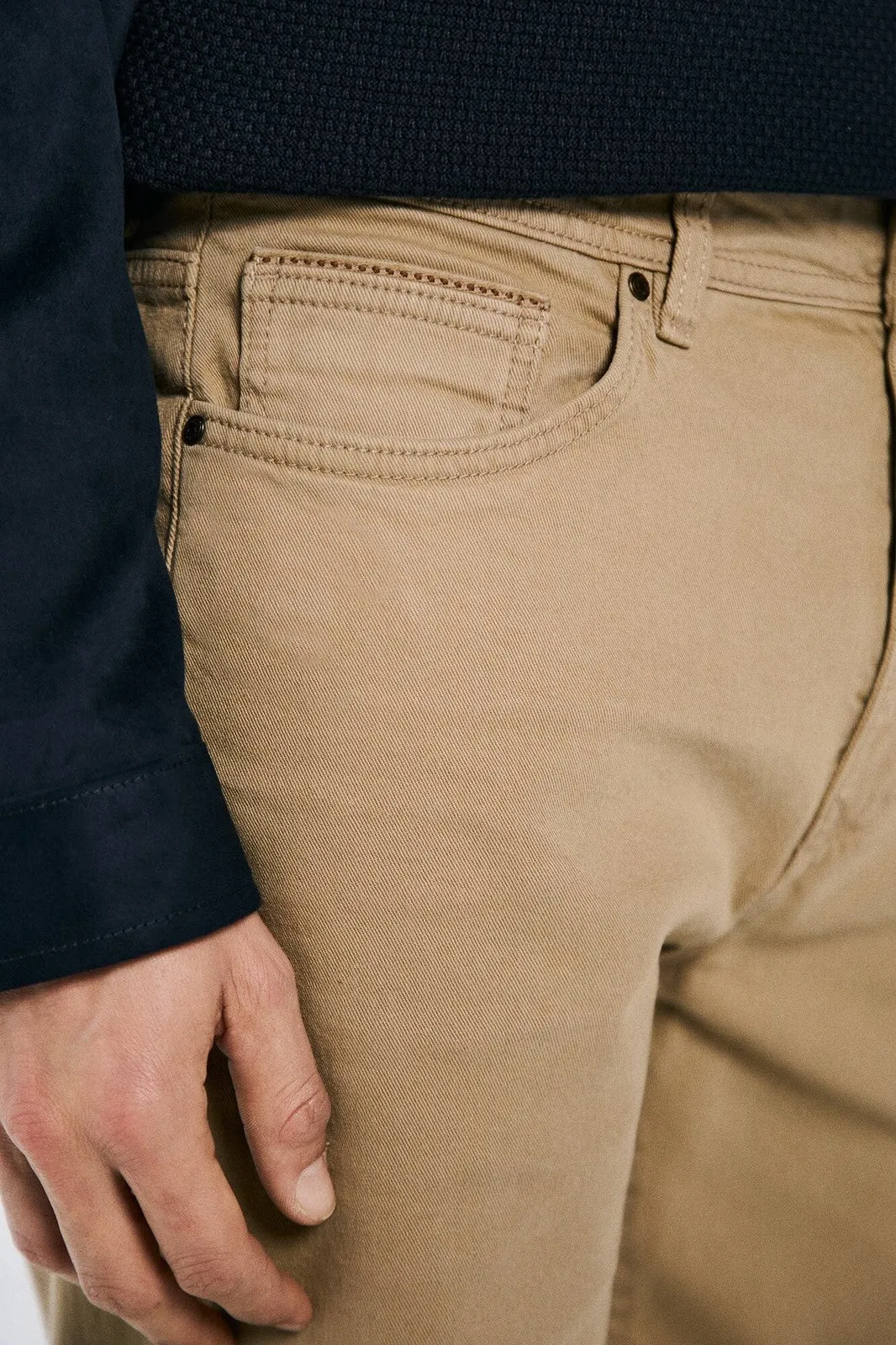 Slim fit washed colour trousers - Blue / Camel