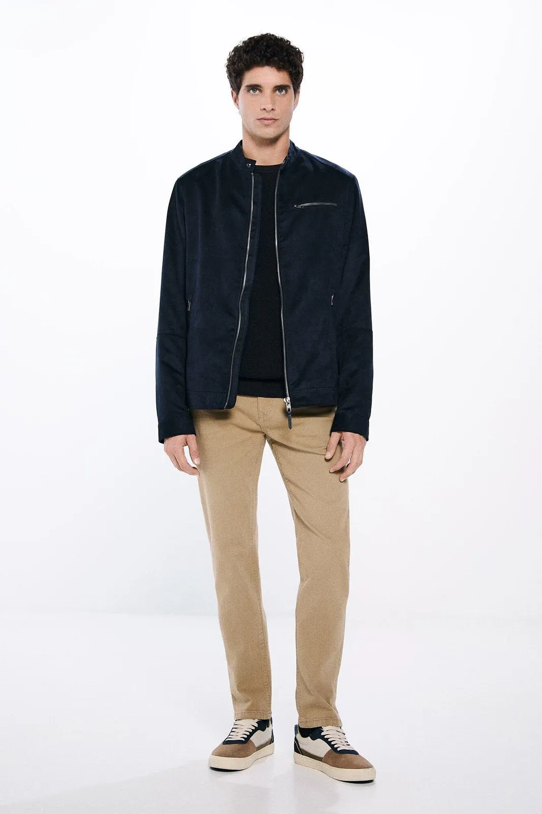 Slim fit washed colour trousers - Blue / Camel