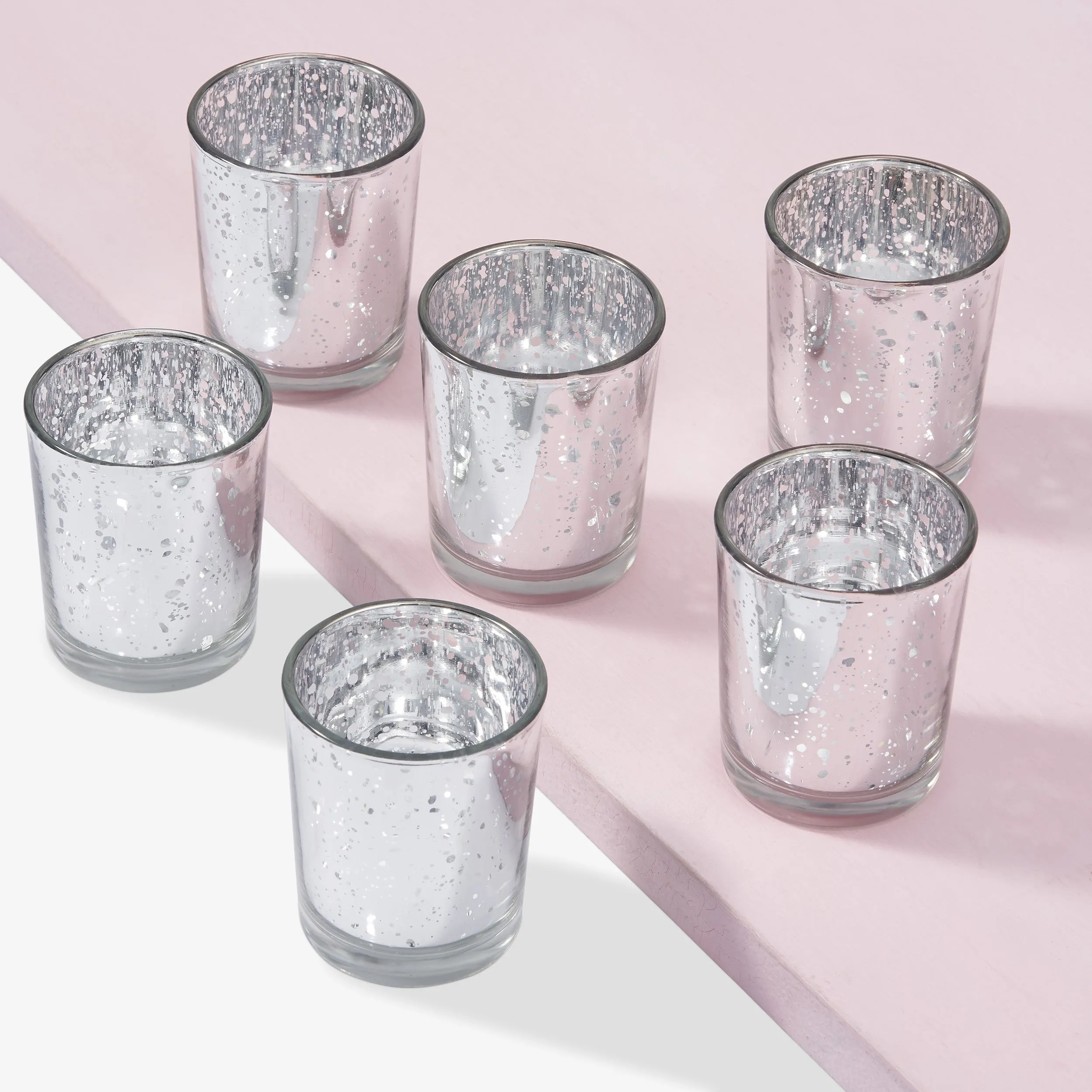 Speckled Silver Glass Tea Light Holders
