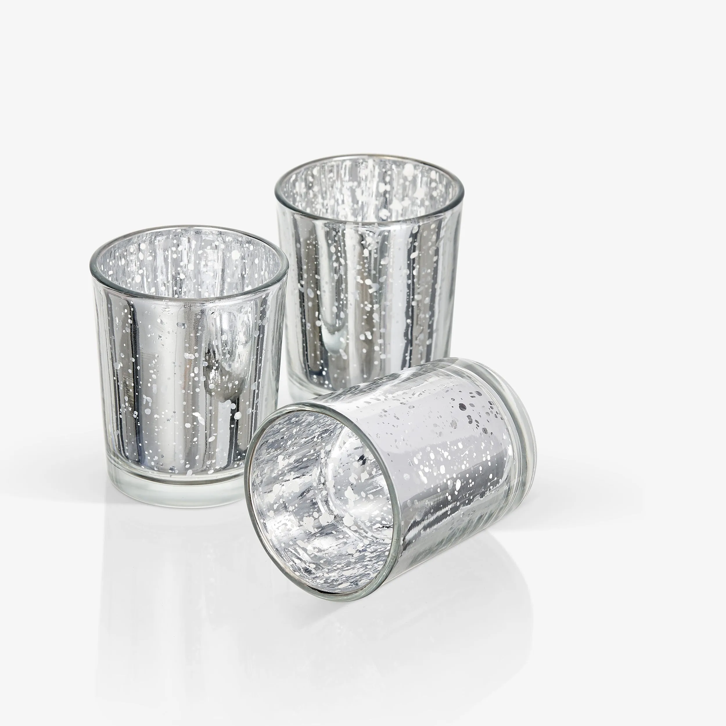 Speckled Silver Glass Tea Light Holders