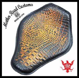 Spring Seat Chopper Bobber Harley Sportster 10x13 AntBrn Gator Snub Nose Leather