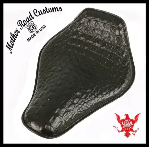 Spring Seat Chopper Bobber Harley Sportster 10x13 Black Gator Snub Nose Leather