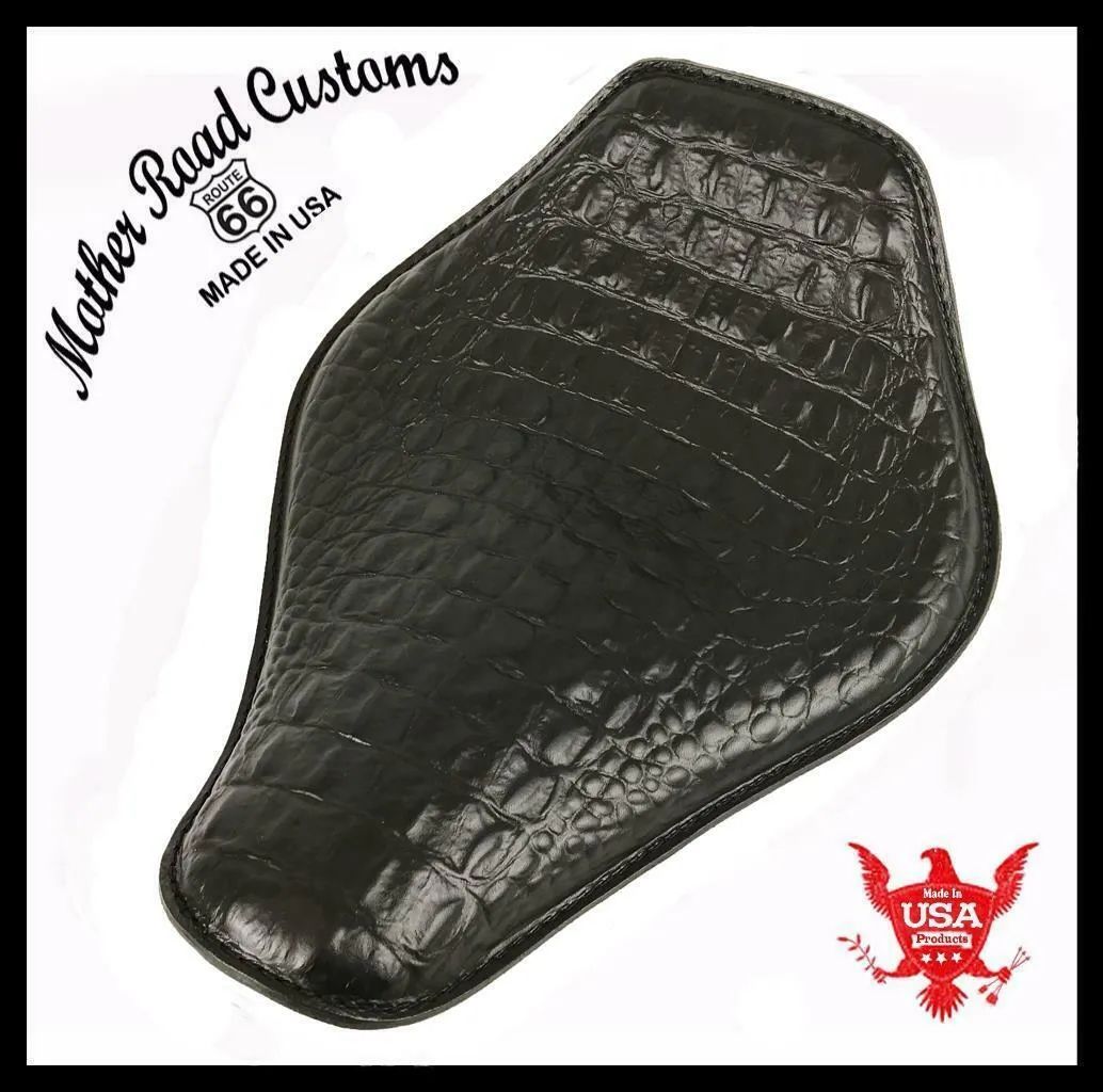 Spring Seat Chopper Bobber Harley Sportster 10x13 Black Gator Snub Nose Leather