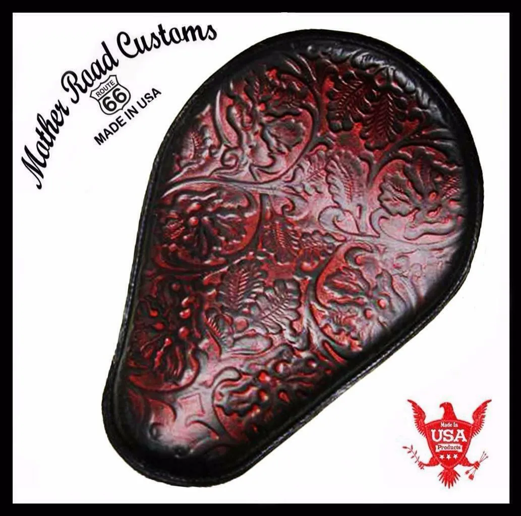 Spring Seat Chopper Bobber Harley Sportster Hond 10x13 Ant Red Oak Leaf Leather
