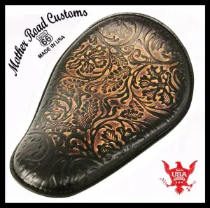 Spring Seat Chopper Bobber Harley Sportster Hond 11x14 Ant Brn Oak Leaf Leather