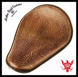 Spring Seat Chopper Bobber Harley Sportster Honda 10x13 Brn Dis Tooled Leather