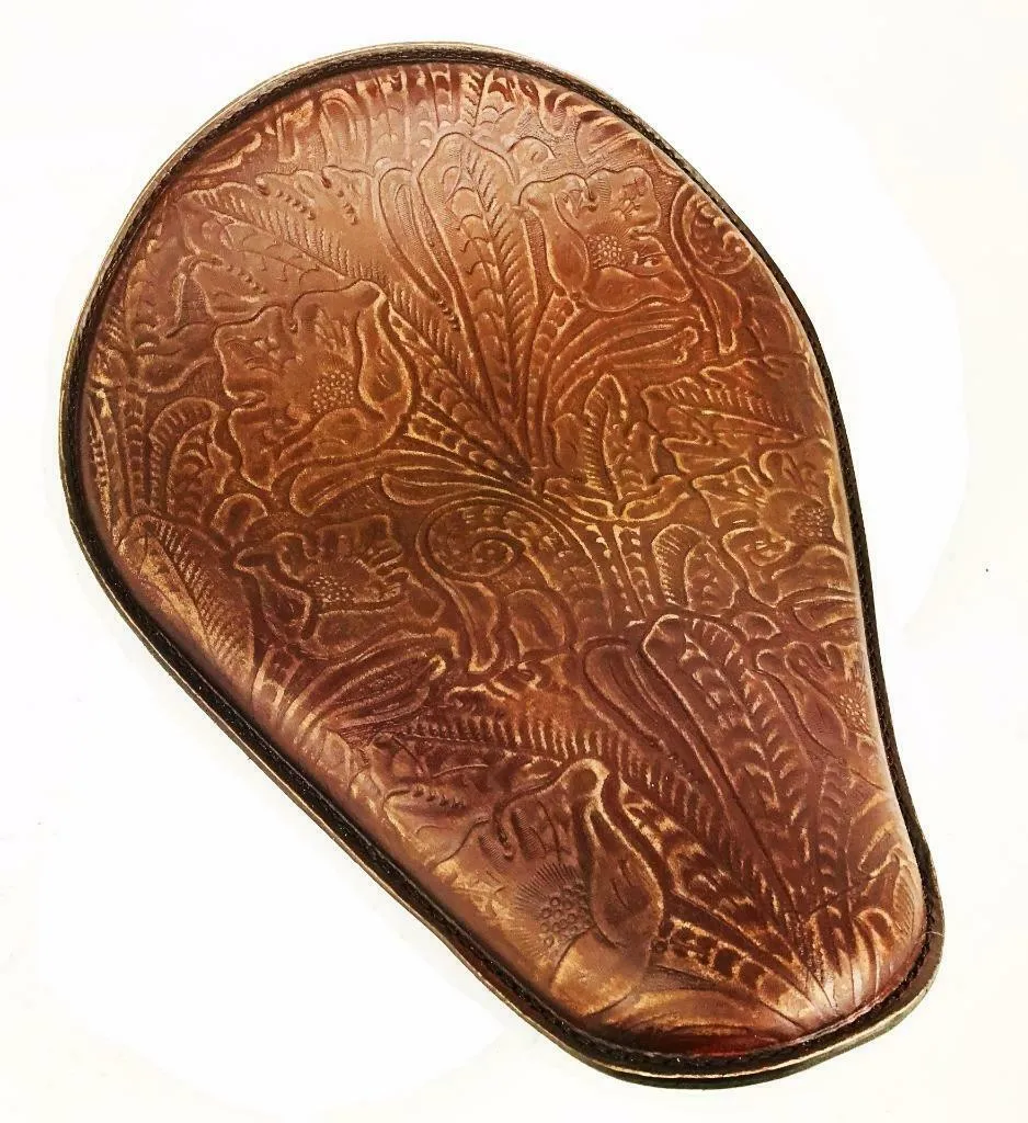 Spring Seat Chopper Bobber Harley Sportster Honda 10x13 Brn Dis Tooled Leather