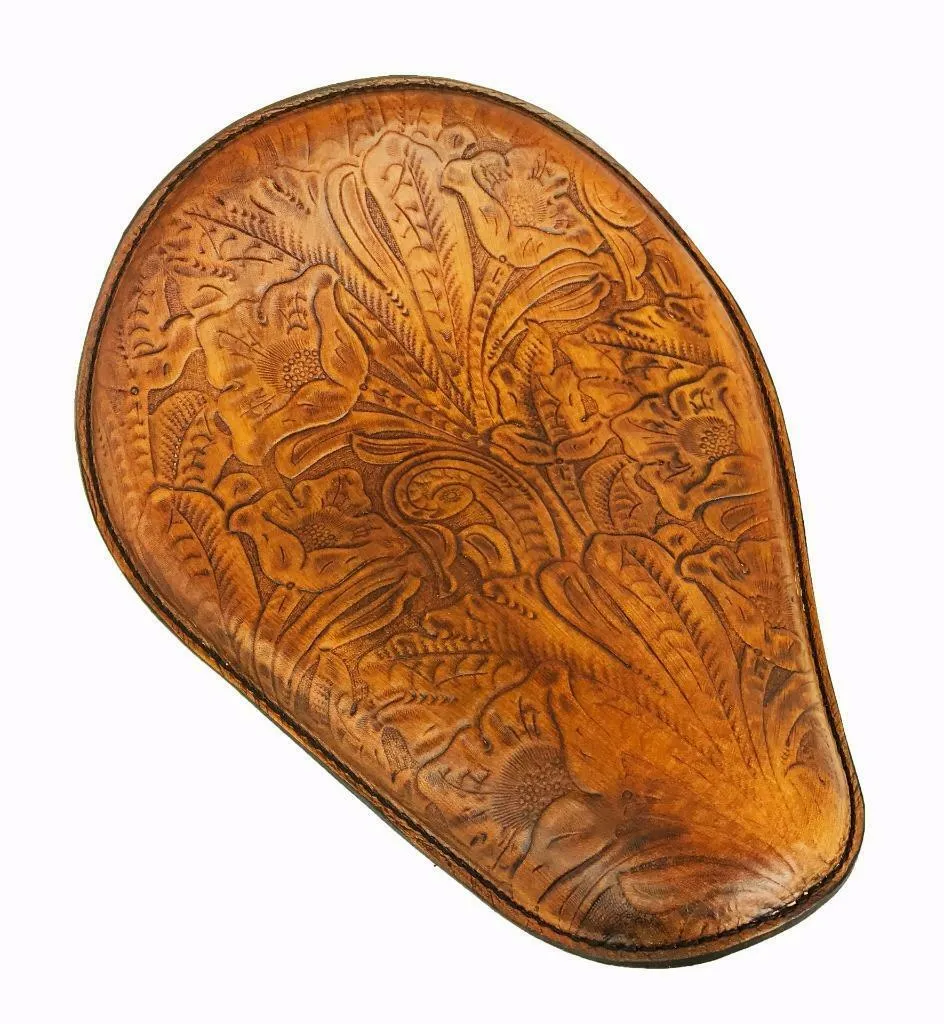 Spring Seat Chopper Bobber Harley Sportster Honda 10x13 Gel Tan Tooled Leather