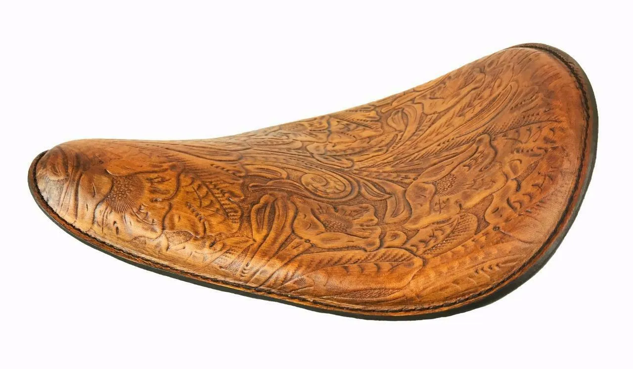 Spring Seat Chopper Bobber Harley Sportster Honda 10x13 Gel Tan Tooled Leather