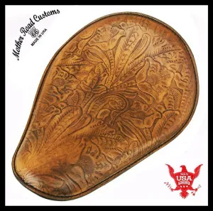 Spring Seat Chopper Bobber Harley Sportster Honda 10x13 Gel Tan Tooled Leather