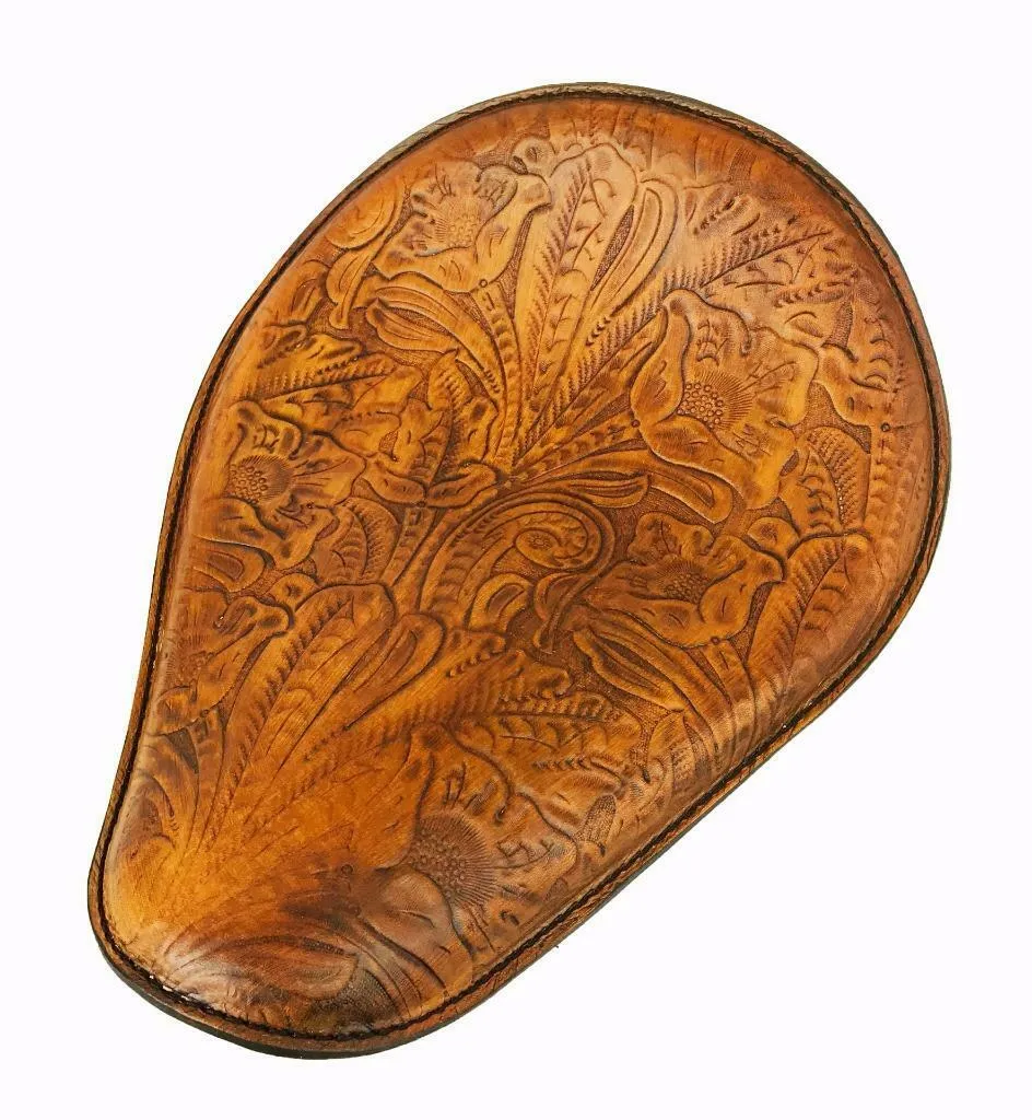 Spring Seat Chopper Bobber Harley Sportster Honda 10x13 Gel Tan Tooled Leather