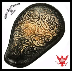 Spring Seat Chopper Bobber Harley Sportster Honda 11x14 BlkBrn Oak Leaf Leather