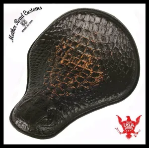 Spring Solo Seat Chopper Harley Sportster 12x13" Almost Black Alligator
