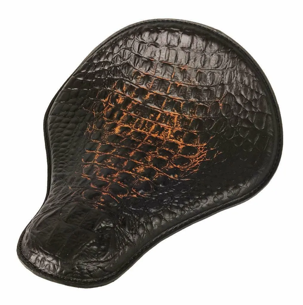 Spring Solo Seat Chopper Harley Sportster 12x13" Almost Black Alligator
