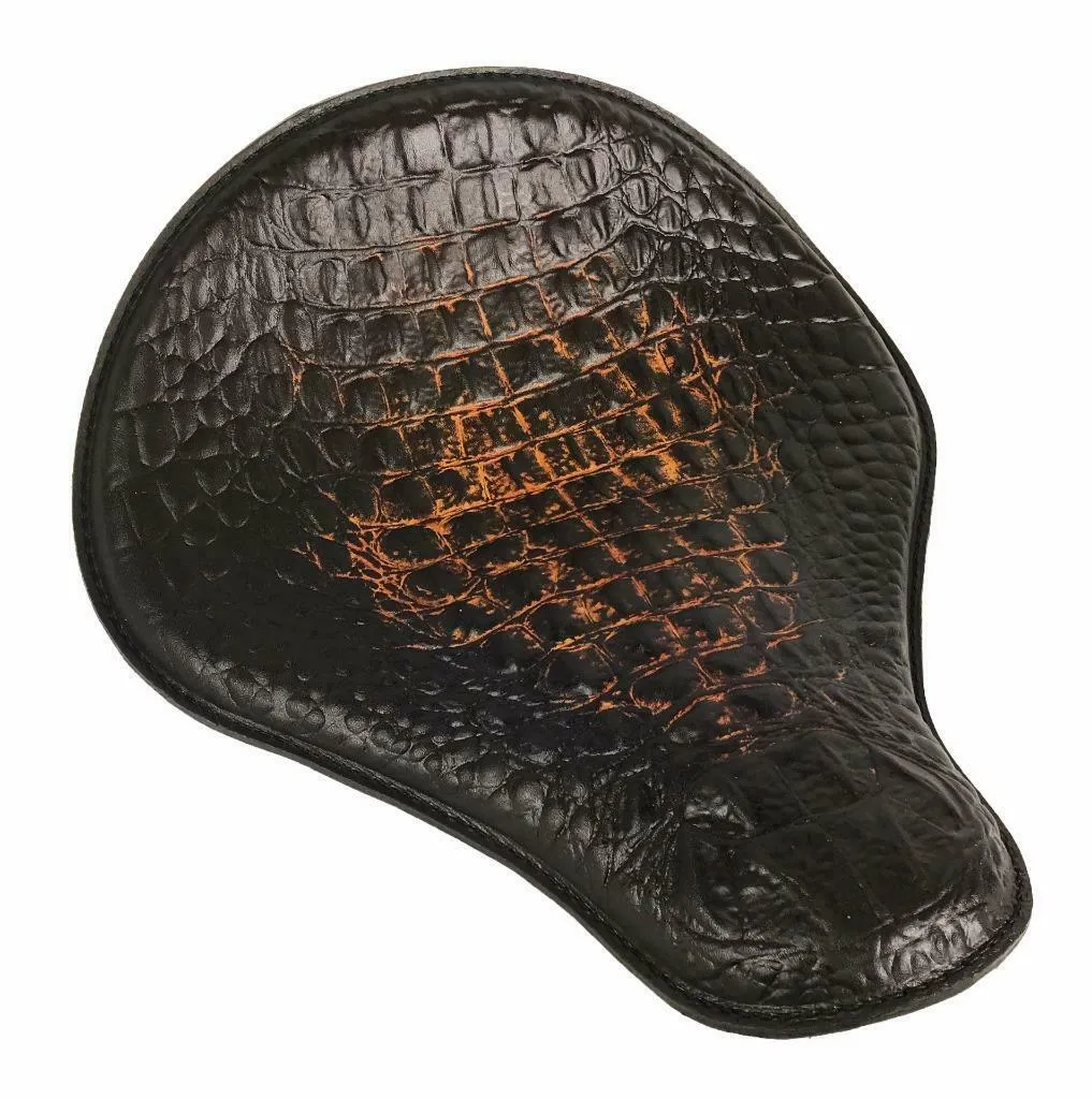 Spring Solo Seat Chopper Harley Sportster 12x13" Almost Black Alligator