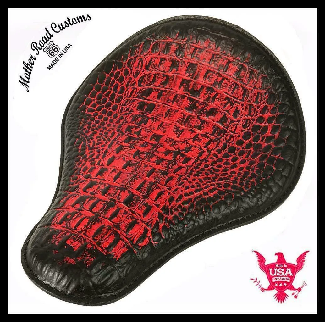 Spring Solo Seat Chopper Harley Sportster Bobber 12x13" Antique Red Alligator
