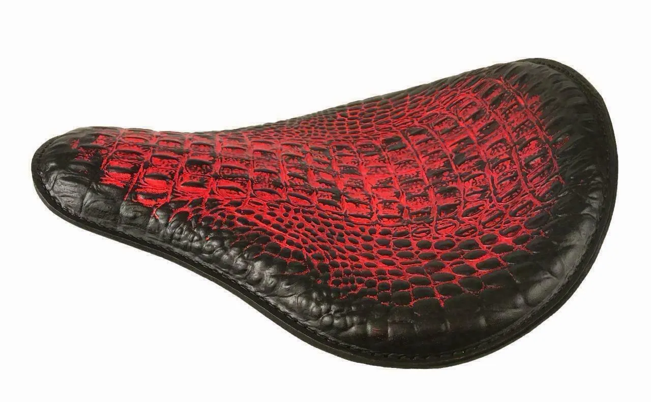 Spring Solo Seat Chopper Harley Sportster Bobber 12x13" Antique Red Alligator