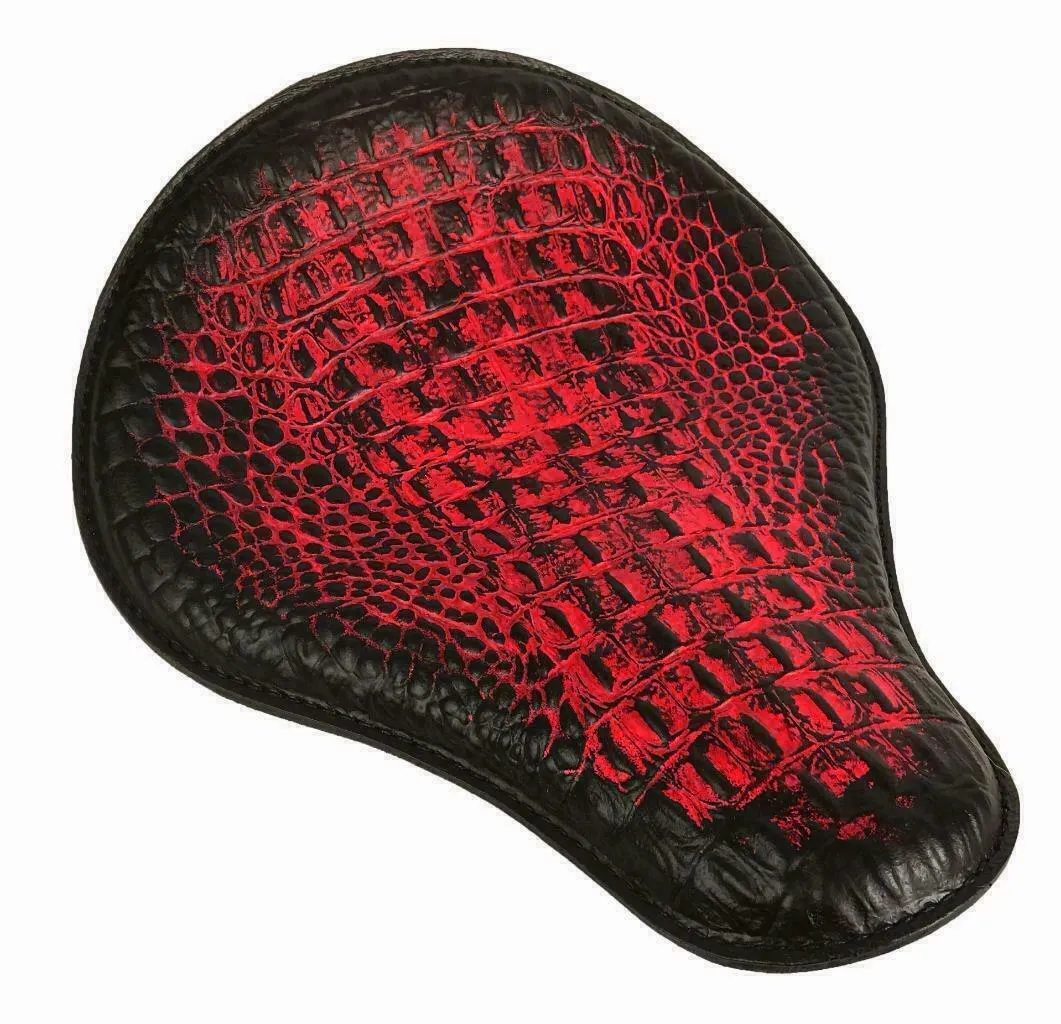 Spring Solo Seat Chopper Harley Sportster Bobber 12x13" Antique Red Alligator