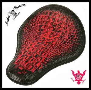 Spring Solo Seat Chopper Harley Sportster Bobber 12x13" Antique Red Alligator