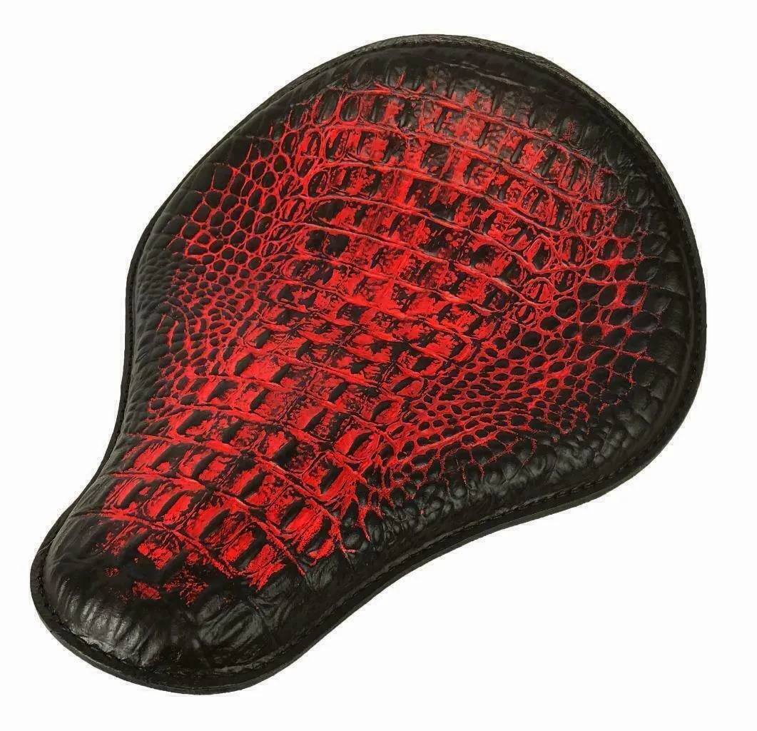 Spring Solo Seat Chopper Harley Sportster Bobber 12x13" Antique Red Alligator