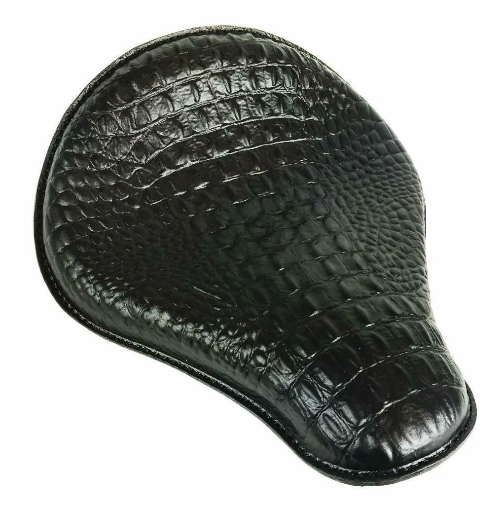 Spring Solo Seat Chopper Harley Sportster Bobber 12x13x1" Blk Alligator Leather