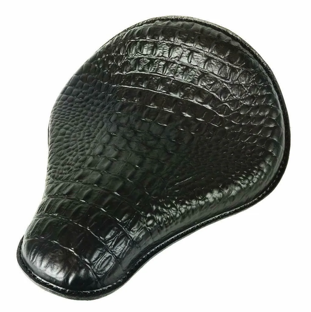 Spring Solo Seat Chopper Harley Sportster Bobber 12x13x1" Blk Alligator Leather