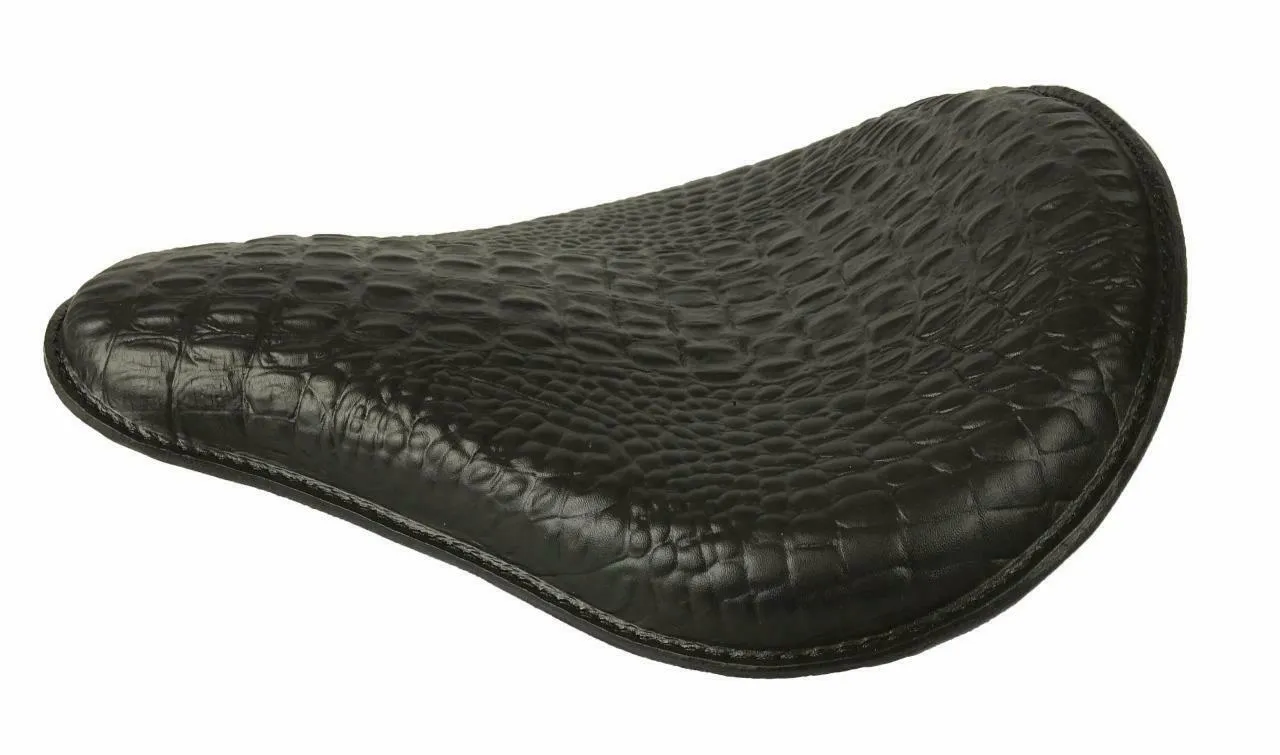 Spring Solo Seat Chopper Harley Sportster Bobber 12x13x1" Blk Alligator Leather