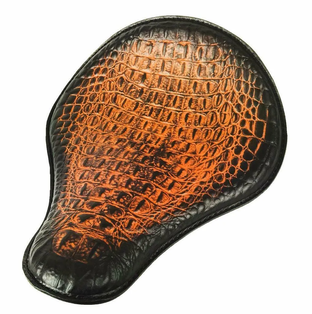 Spring Solo Seat Chopper Harley Sportster Dyna 13x15" Antique Brown Alligator