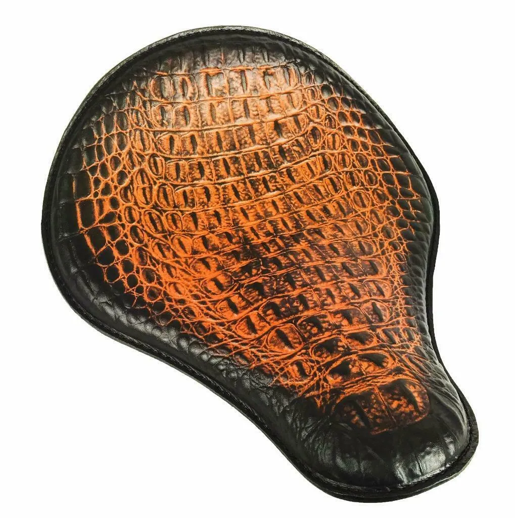 Spring Solo Seat Chopper Harley Sportster Dyna 13x15" Antique Brown Alligator