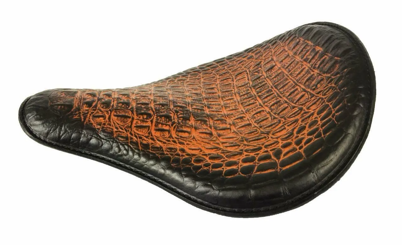 Spring Solo Seat Chopper Harley Sportster Dyna 13x15" Antique Brown Alligator