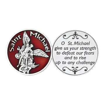 St. Michael the Archangel (Red Enamel) Italian Pocket Token Coin