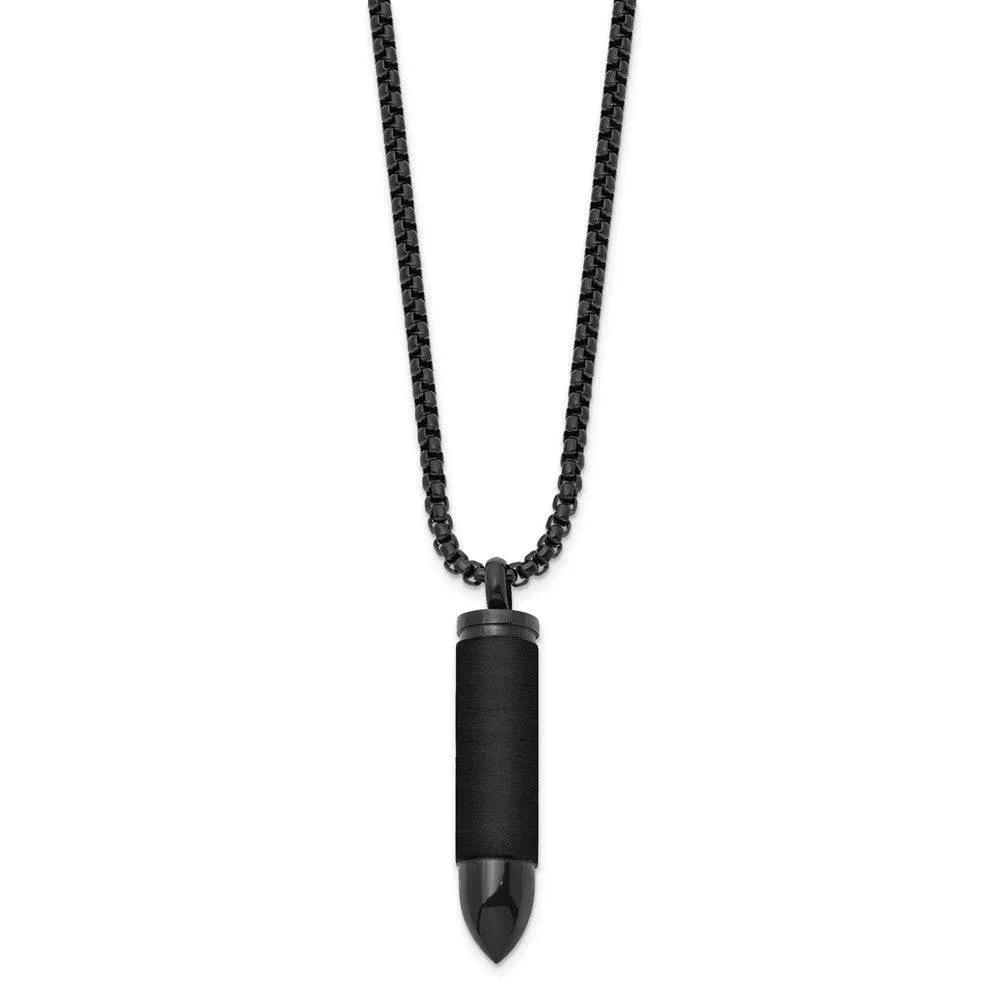 Stainless Steel Brushed and Polished Black IP-plated Bullet Capsule Pendant