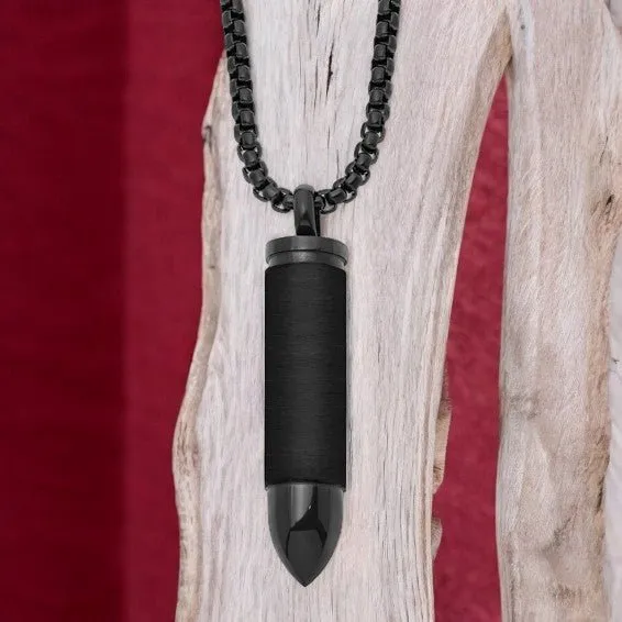Stainless Steel Brushed and Polished Black IP-plated Bullet Capsule Pendant