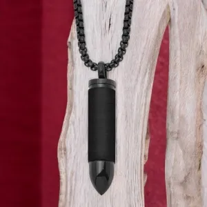 Stainless Steel Brushed and Polished Black IP-plated Bullet Capsule Pendant