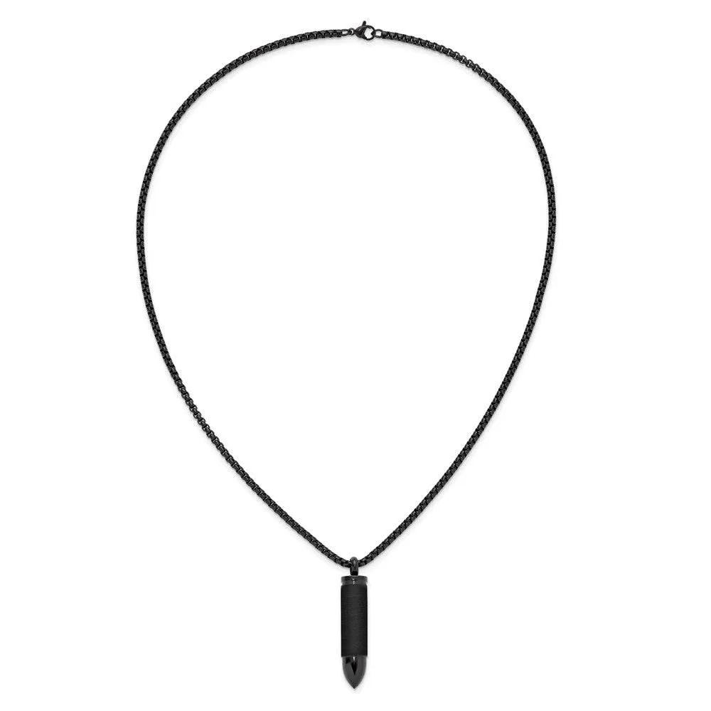 Stainless Steel Brushed and Polished Black IP-plated Bullet Capsule Pendant